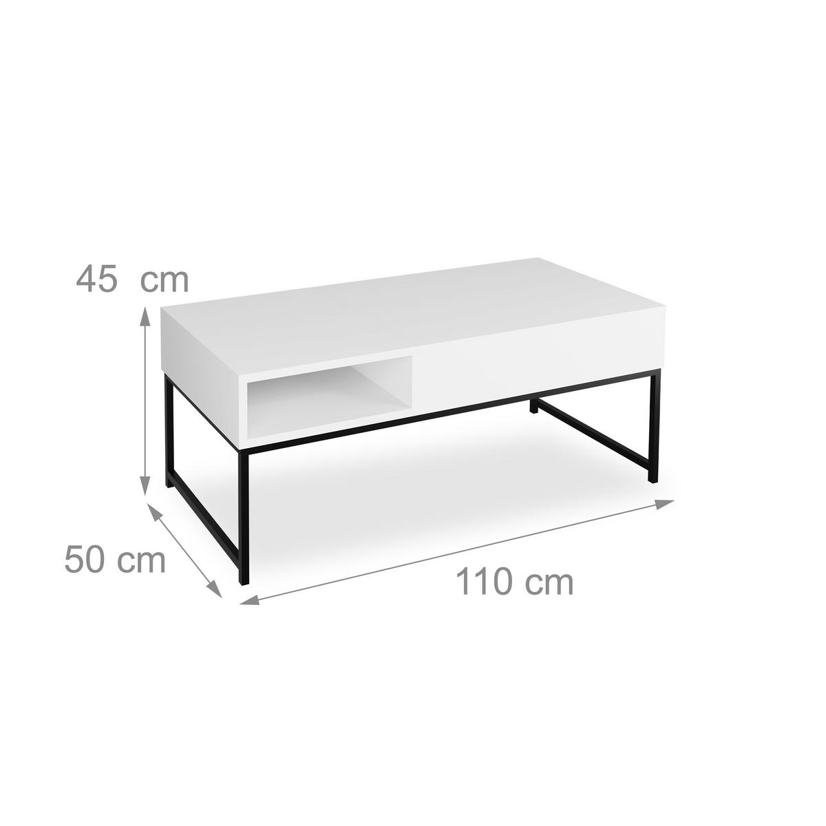 COUCHTISCH - Weiß, Holzwerkstoff/Metall (50/110/56cm) - Relaxdays