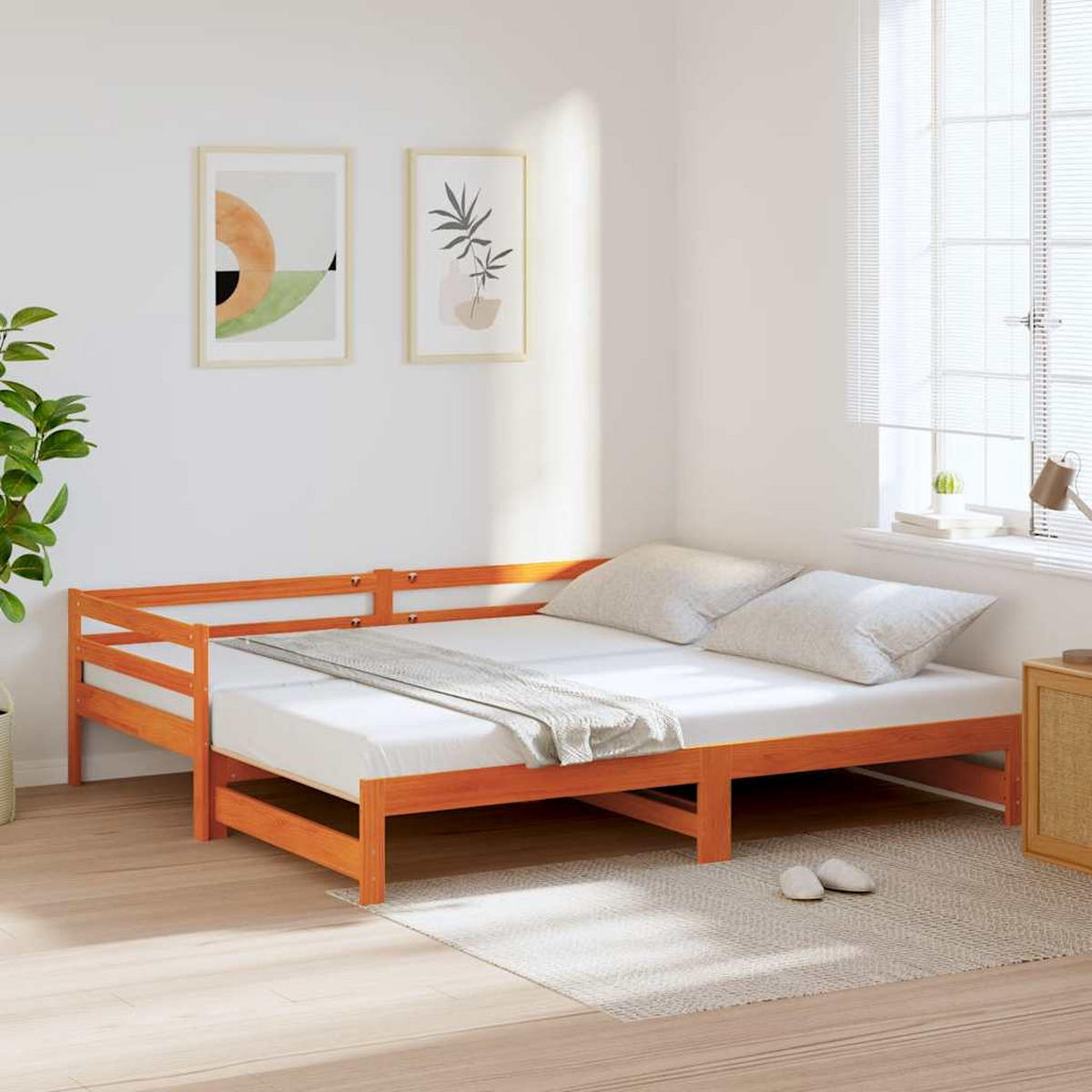 TAGESBETT Ausziehbar Wachsbraun 90/200 Cm Massivholz Kiefer - Braun, Holz (90/200cm) - vidaXL
