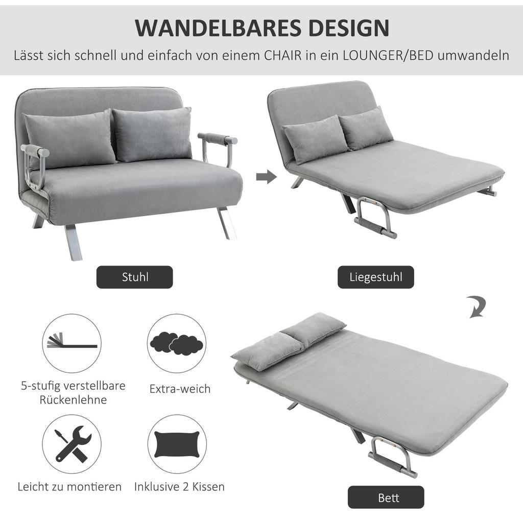 Thumbnail - Redom Schlafsofa, Hellgrau, Metall, 80x78x111 cm, Wohnzimmer, Sofas & Couches, Schlafsofas