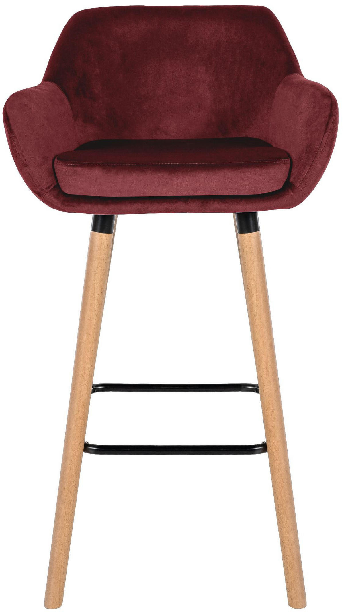 BARHOCKER 2er Set Samt rot - Eukalyptusholzfarben/Rot, Holz/Textil (51/101/50cm) - CLP