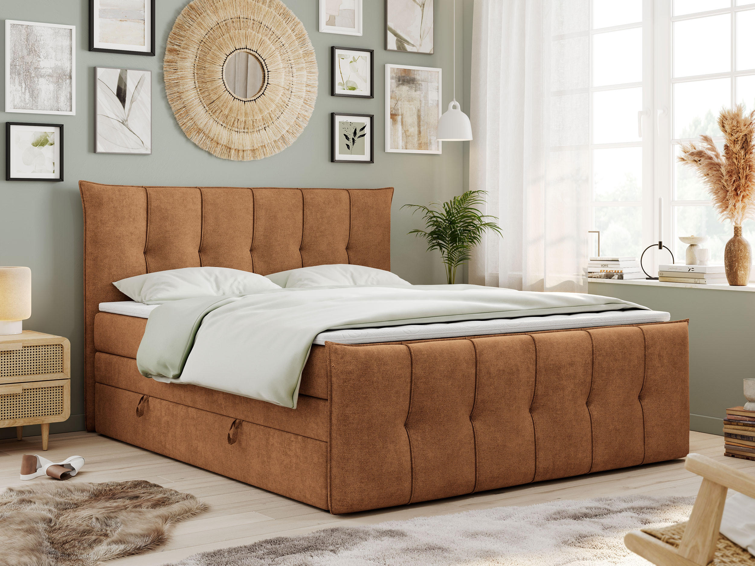 BOXSPRINGBETT PREMIUM 11 KING 140/200 Orange Struktur - H4 - Orange, Holz/Textil (140/200cm) - MKS