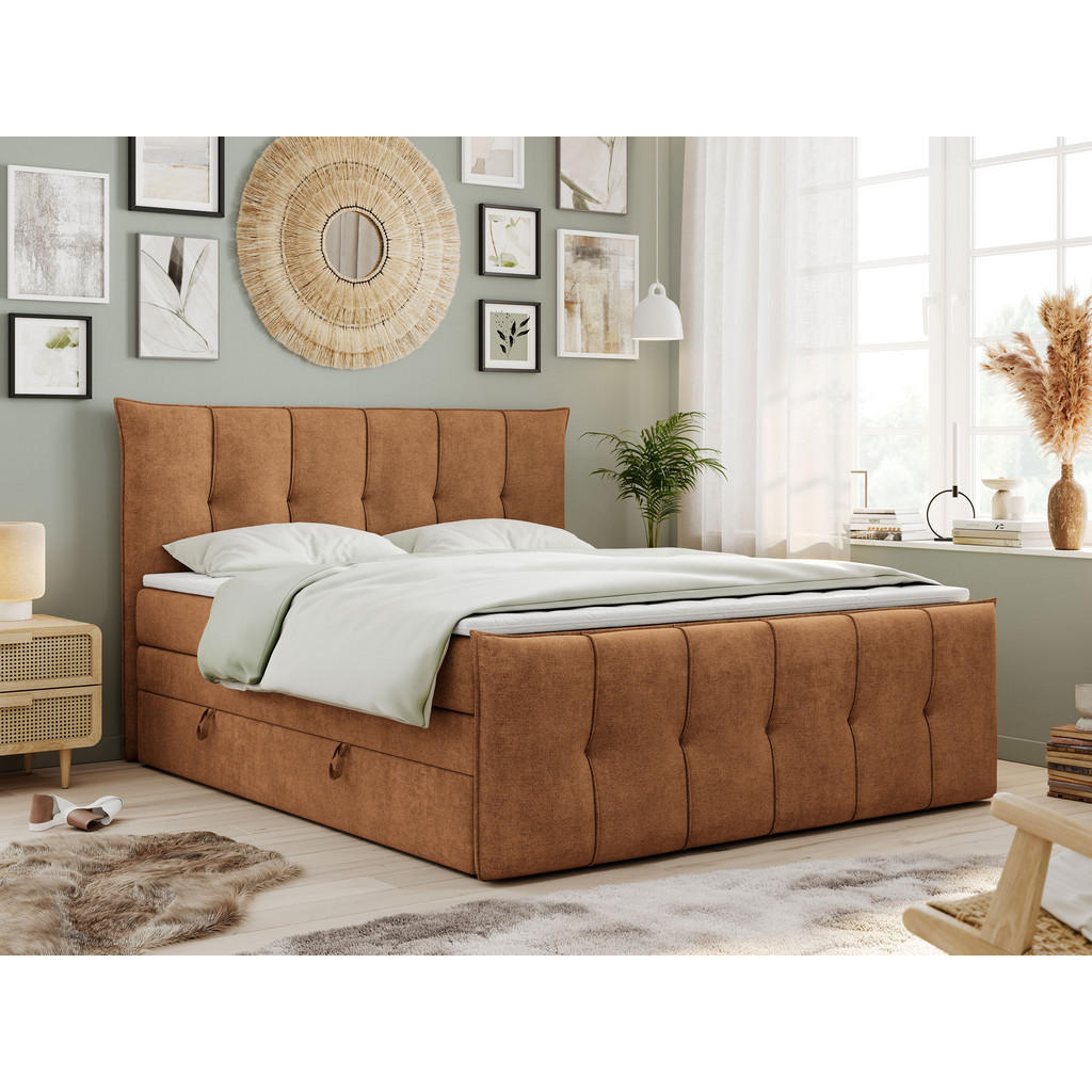 Thumbnail - MKS Boxspringbett, Orange, Textil, 2-Sitzer, H4, Rechteckig, 140x200 cm, Schlafzimmer, Betten, Boxspringbetten