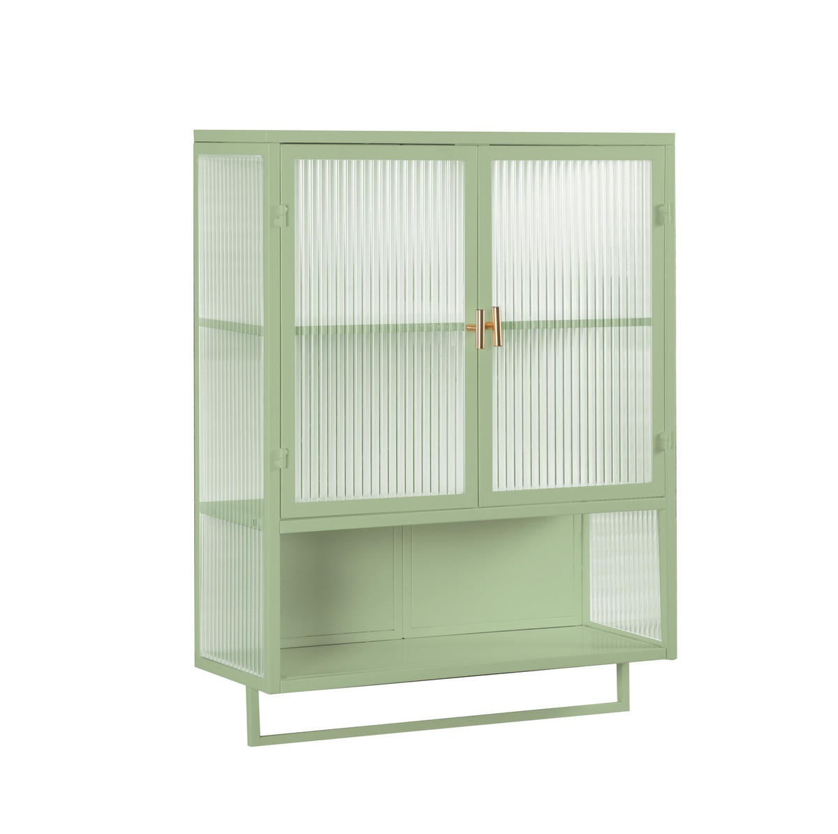KÜCHENOBERSCHRANK 60/23/78 cm mit 2 Glastüren, offenem Fach und Handtuchhalter aus Glas und Metall, Grün - Grün, Glas (60/78/23cm) - Redom