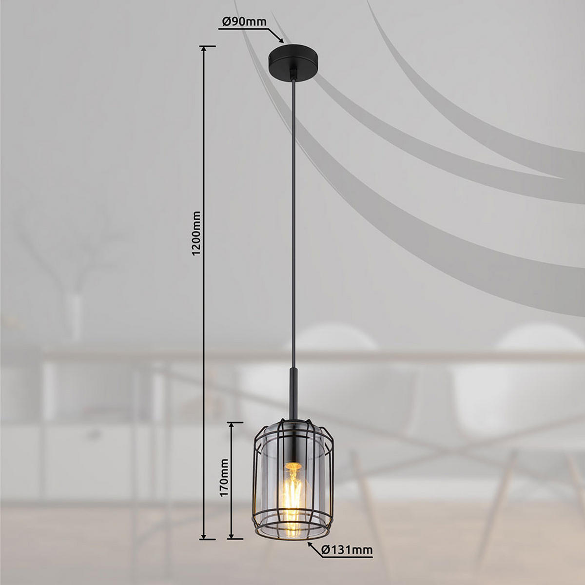 HÄNGELEUCHTE Metall Schwarz Rauchgrau - Schwarz, Glas (13/13/120cm) - Globo Lighting