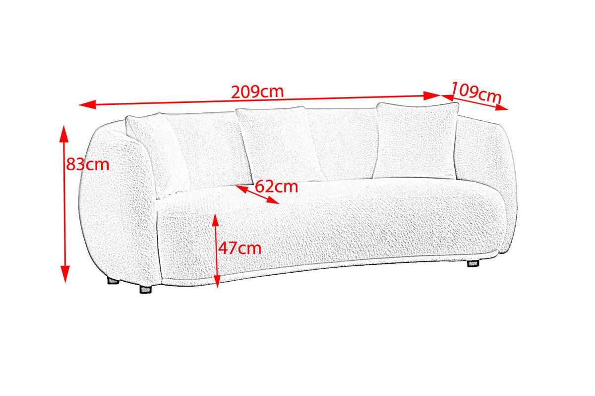 SOFA RADA Cremeweiß Webstoff - Creme/Schwarz, Textil (209/83/109cm) - KAWOLA