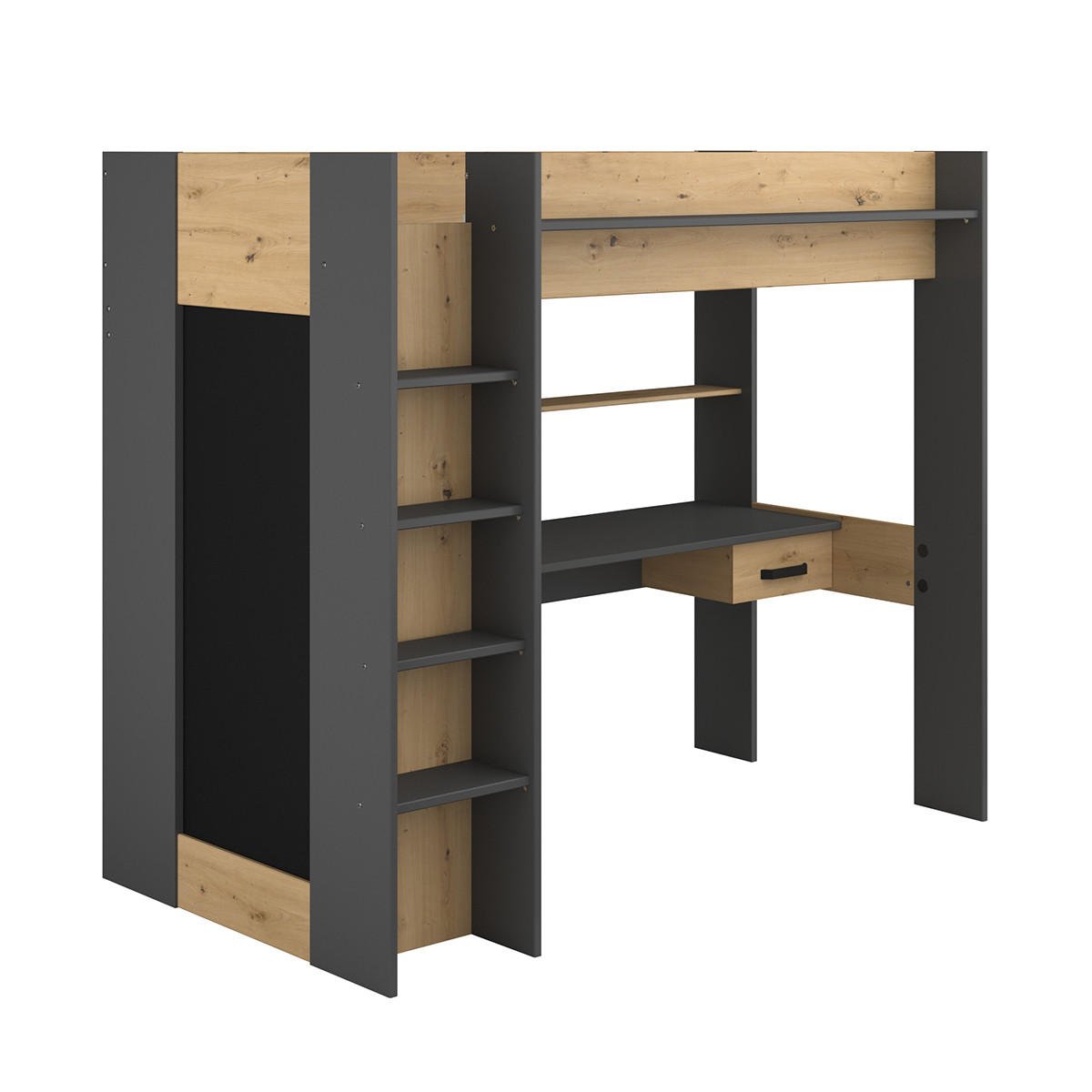 HOCHBETT Heavy 1 von Parisot Jugendbett 90 x 200 cm in Artisan Eiche und Schwarz komplett Set - Braun, Holz/Holzwerkstoff (90/200cm) - Vente-Unique