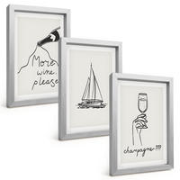 BILDER SET 3er Set - 20x30 cm Silberner Rahmen - Weinsegelboot-Glas-Linienzeichnung - Silberfarben, Kunststoff (20/30cm) - TULUP
