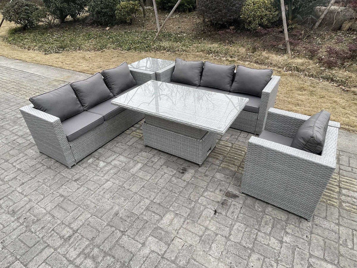 GARTENMÖBEL SET Polyrattan Helles Grau 5-teilige - Hellgrau, Metall - Fimous
