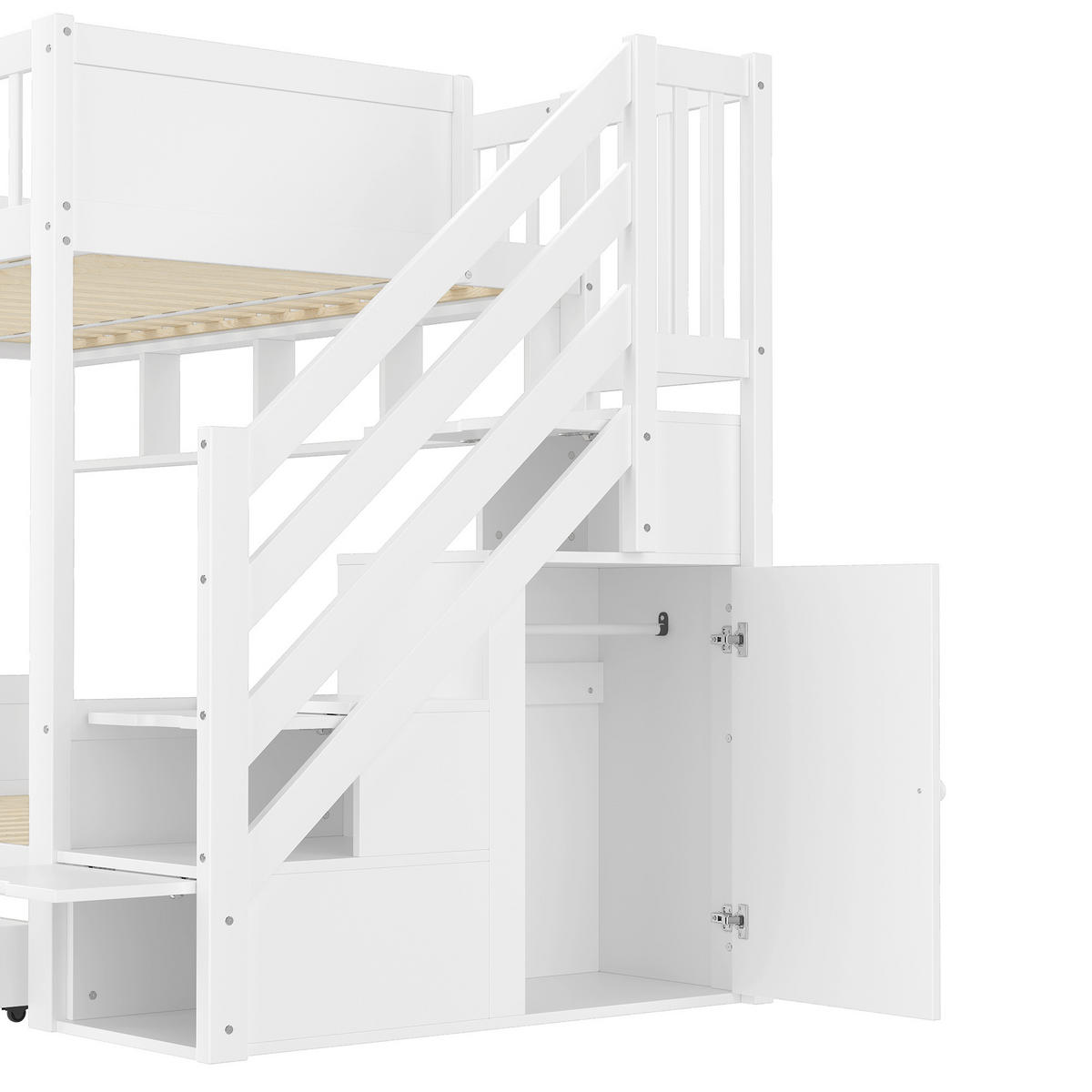 ETAGENBETT 90/200 cm in Weiß mit Schubladen, Regal, Kleiderschrank und Staufach - Weiß, Holz/Holzwerkstoff (90/200cm) - CHICFURN