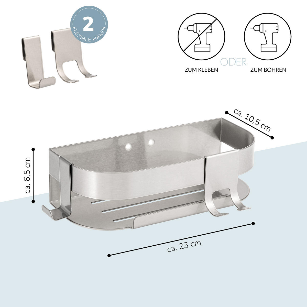 DUSCHABLAGE, mit 2-Wege-Montage, Edelstahl - Edelstahlfarben, Metall (23/6.5/10.5cm) - eluno