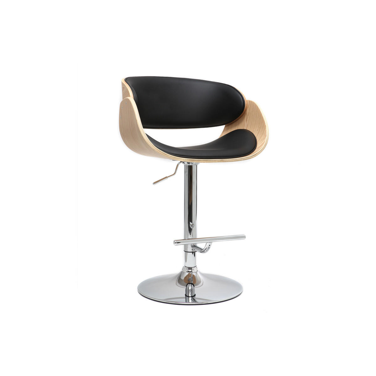 BARHOCKER Schwarz Helles Holz BENT - Schwarz, Textil (52/114/59cm) - Miliboo