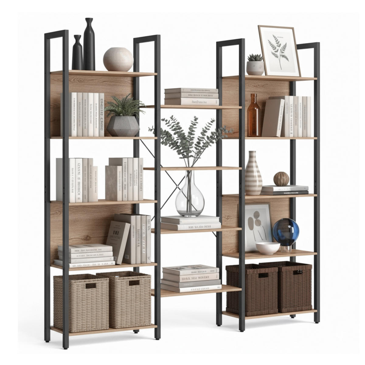 BÜCHEREGAL - Hellbraun, Holzwerkstoff/Metall (158/166/24cm) - Relaxdays