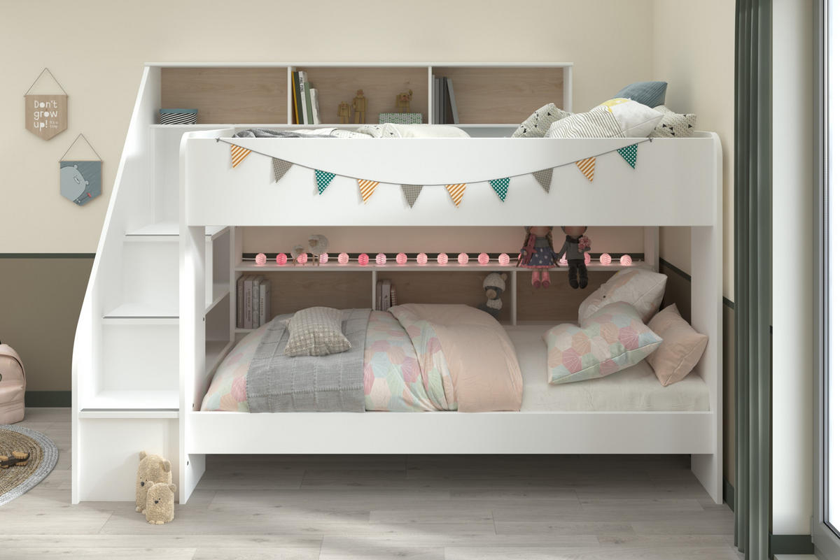 ETAGENBETT 2x Bett je 90 x 200 cm Lattenrost und Stauraum - Weiß, Holz/Holzwerkstoff (90/200cm) - Parisot Meuble