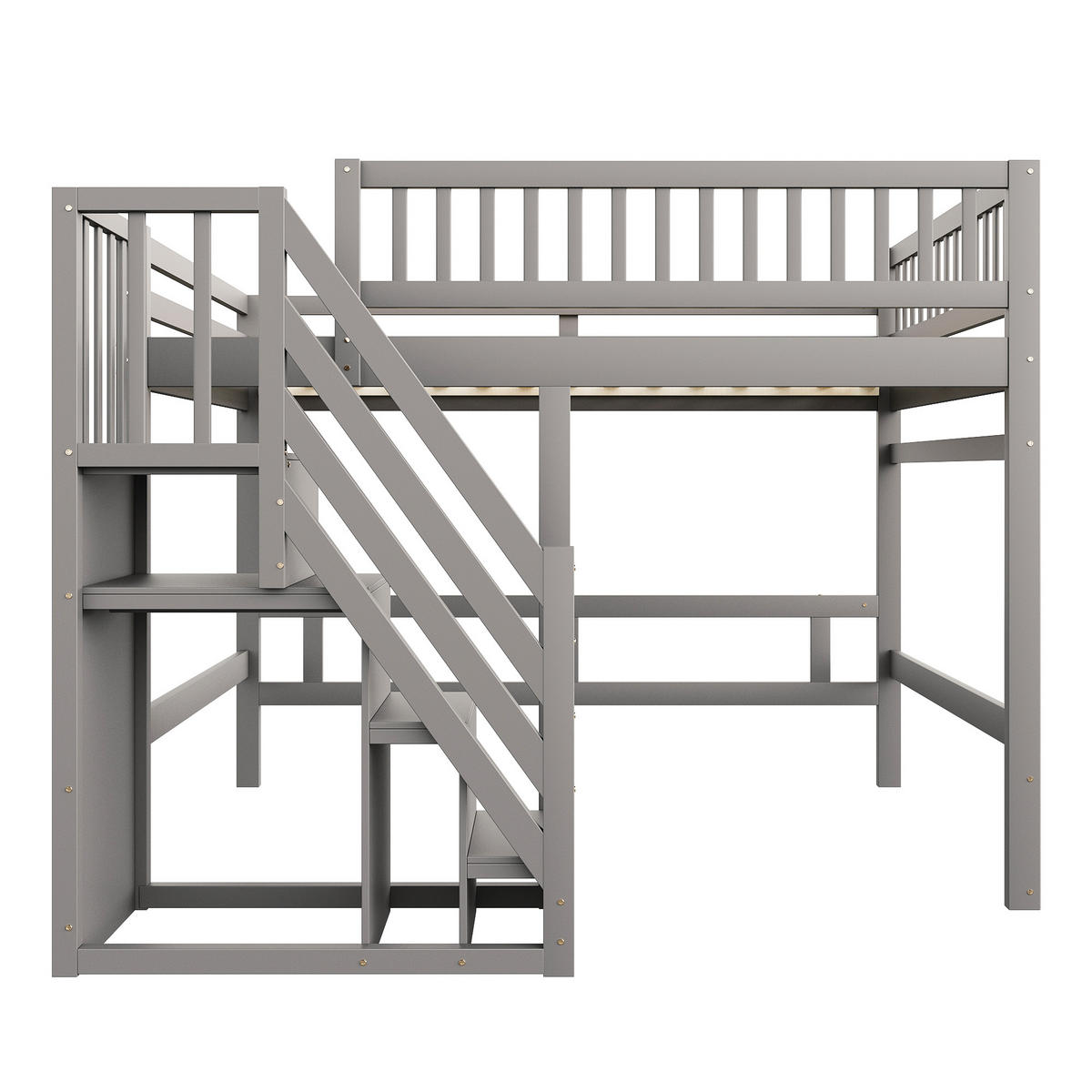 HOCHBETT aus Massivholz 140x200 cm in Grau mit Aufbewahrungstreppe - Grau, Holzwerkstoff (140/200cm) - Modfu