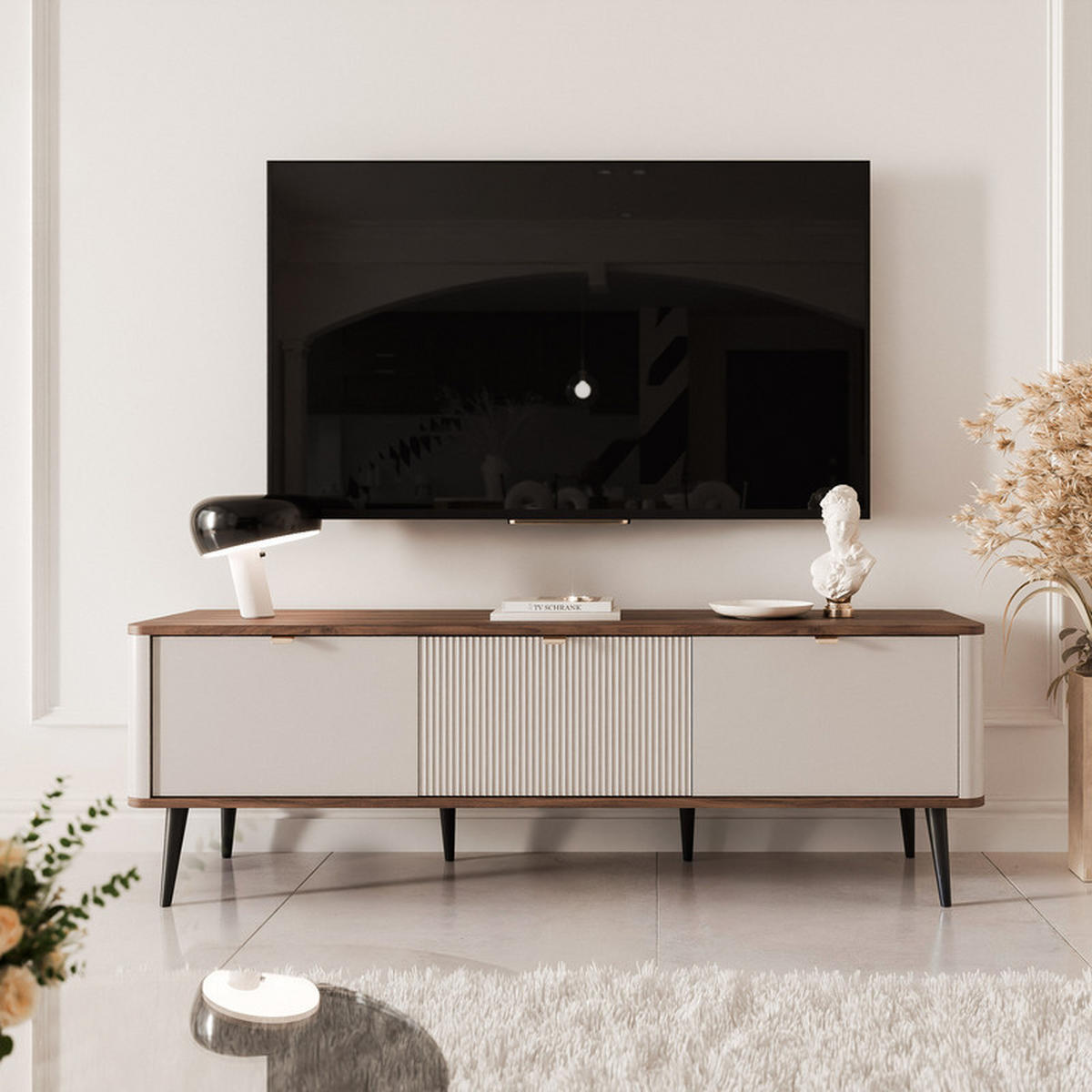 TV-LOWBOARD NAVANI stehend, 160 cm Kaschmir/Nussbaum - Nussbaumfarben/Schwarz, Holzwerkstoff/Metall (160/52/40cm) - Idohome