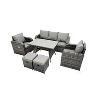 GARTENMÖBEL SET PE Polyrattan 7-Sitzer Grau - Dunkelgrau/Grau, Glas/Kunststoff - Fimous
