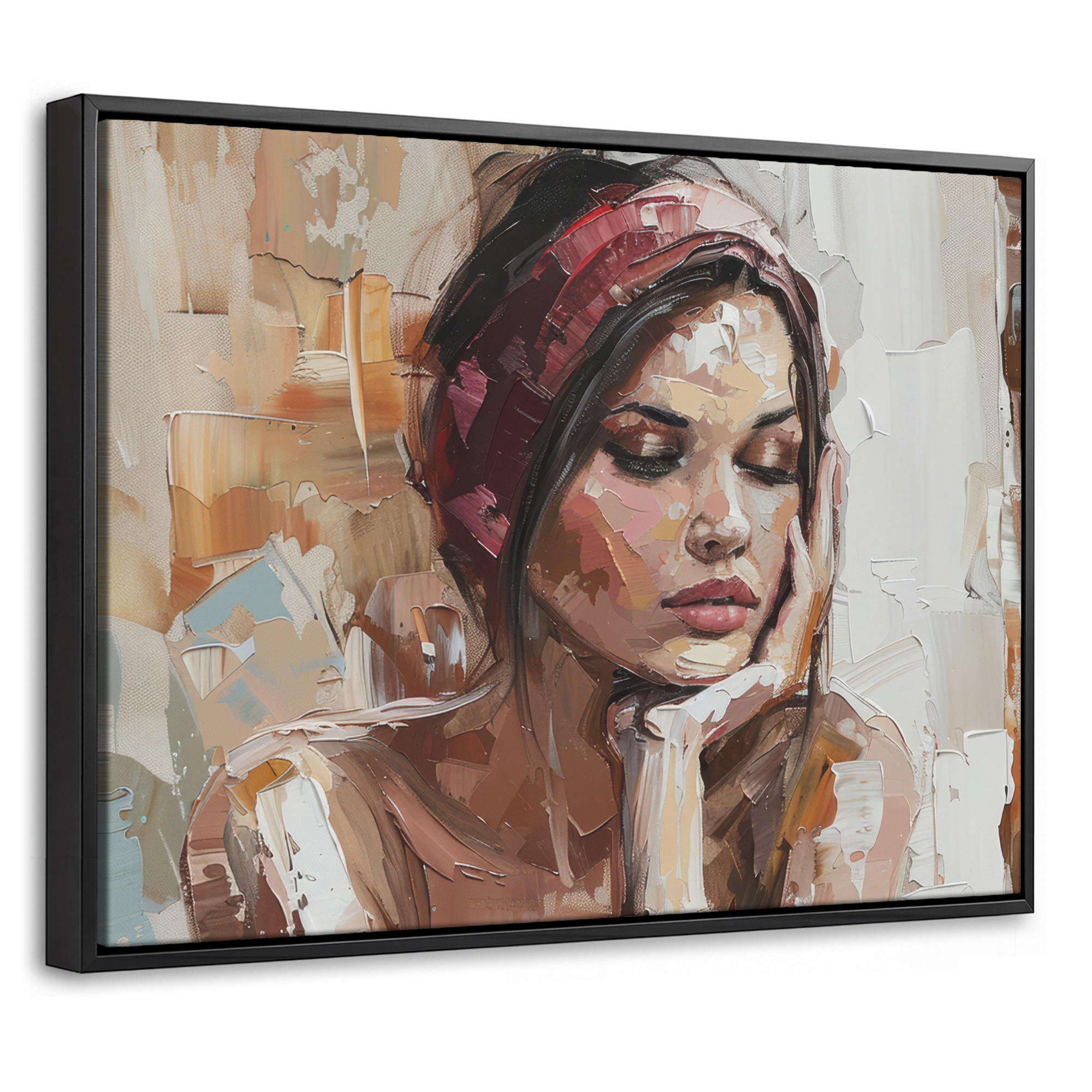 LEINWAND Bilder mit Rahmen - Frau - Lackierung - Porträt - Modern - 40x30 - Altrosa, Textil (40/30cm) - MuchoWow