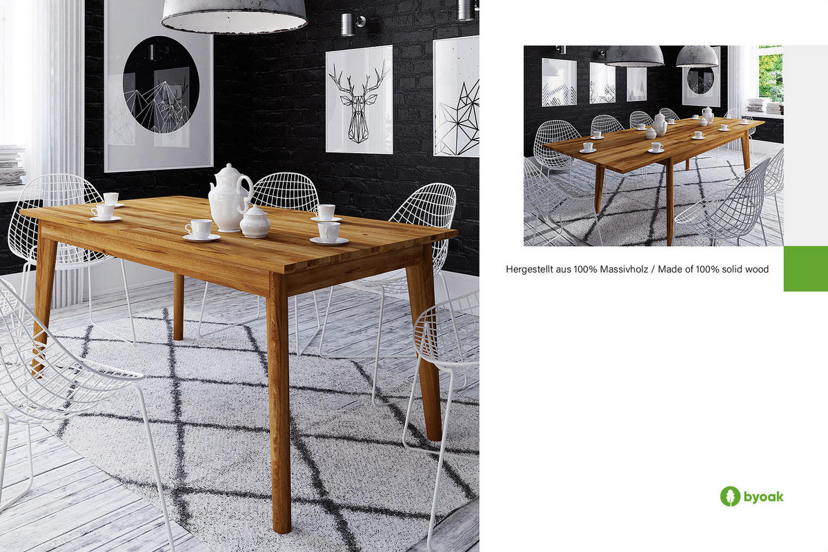 TISCH MIT SCHIEBEPLATTE GREG Wildeiche - Wildeiche, Holz (130/100/77cm) - byoak