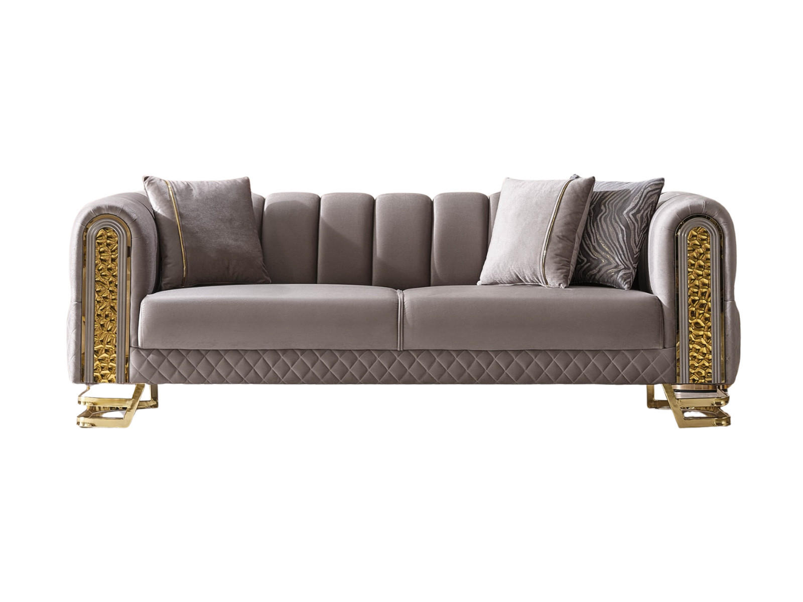 SOFA Aveline 3-Sitzer Samtstoff Taupe - Taupe, Textil/Metall (230/80/95cm)