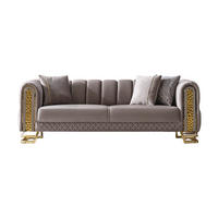 SOFA Aveline 3-Sitzer Samtstoff Taupe - Taupe, Textil/Metall (230/80/95cm)