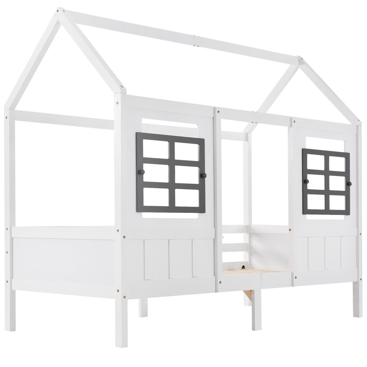 HAUSBETT 90x200 cm, Wellenform mit mehrfarbiger LED & Knotenmuster, Holzlattenrost + PU-Beschichtung, rosa - Weiß, Holz (90/200cm)
