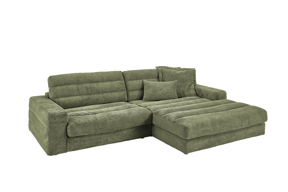 ECKSOFA LANA SOFA Grün Cord - Schwarz/Grün, Textil (296/205cm) - KAWOLA