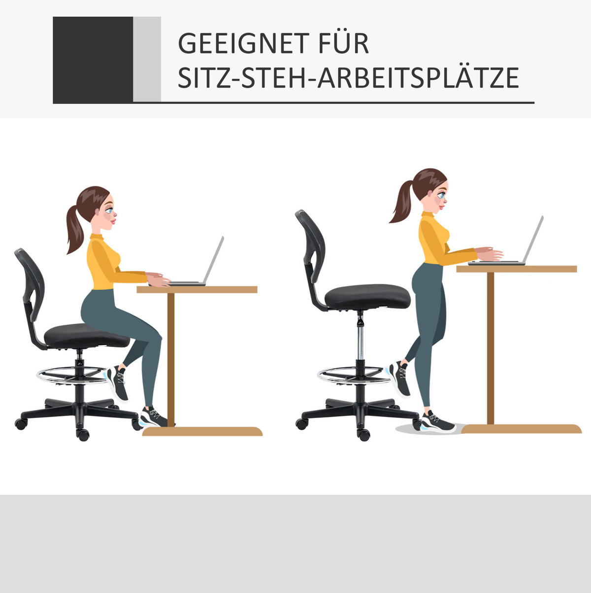 DREHSTUHL 59/61/93-113 cm in Schwarz, höhenverstellbar mit Fußstütze - Schwarz, Kunststoff (61/113/59cm) - Flora Grace