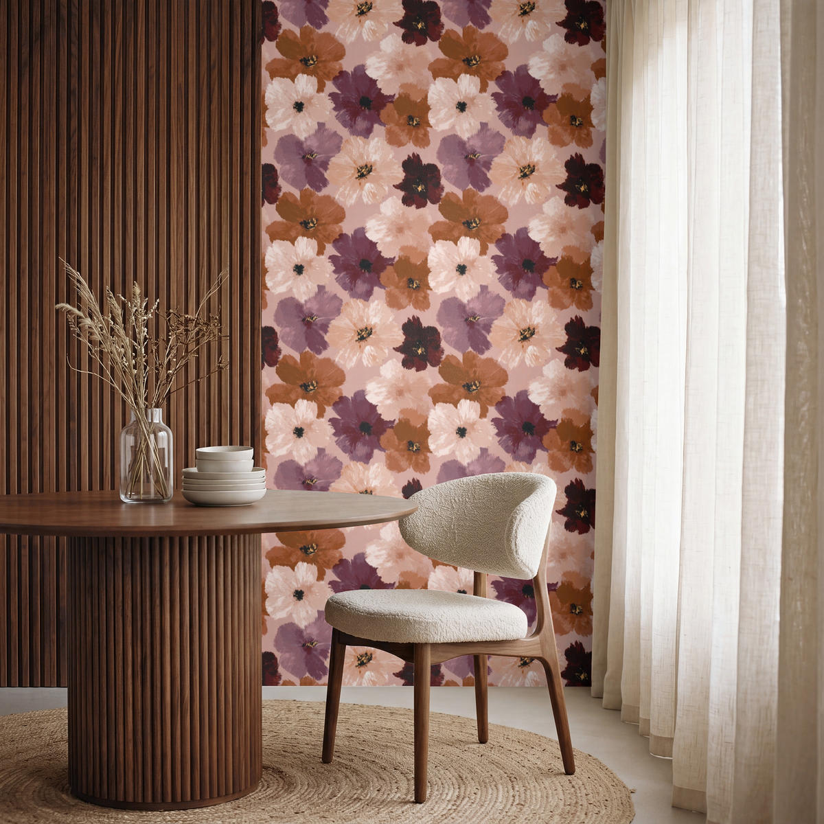 TAPETE - Blumen - Abstrakt - Erdtöne - 100x200 cm - Multicolor, Papier (100/200cm) - OnlyWow