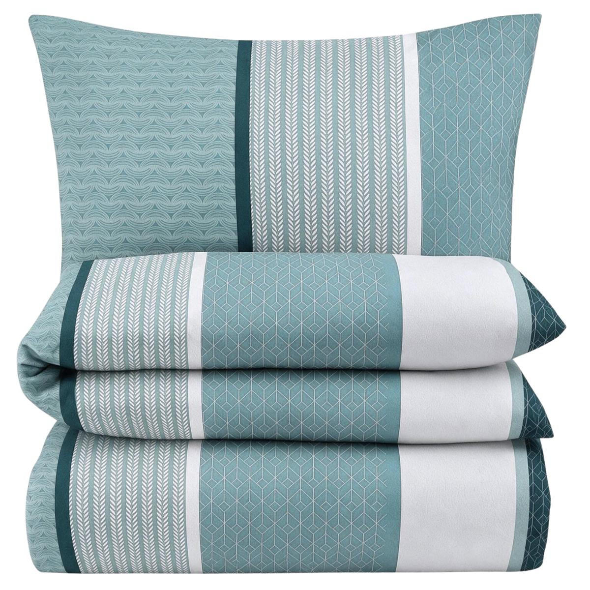 BIBER-BETTWÄSCHE 135x200 - Kuschelig warmer Flanell Winter Bettbezug - Streifen Muster - Grün, Textil (135/200cm) - Carpe Sonno