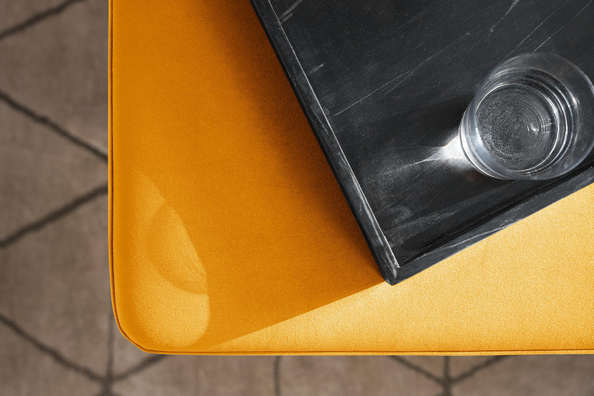 POLSTERHOCKER - Gelb/Buchefarben, Buchenholz/Textil (85/43/60cm) - home24