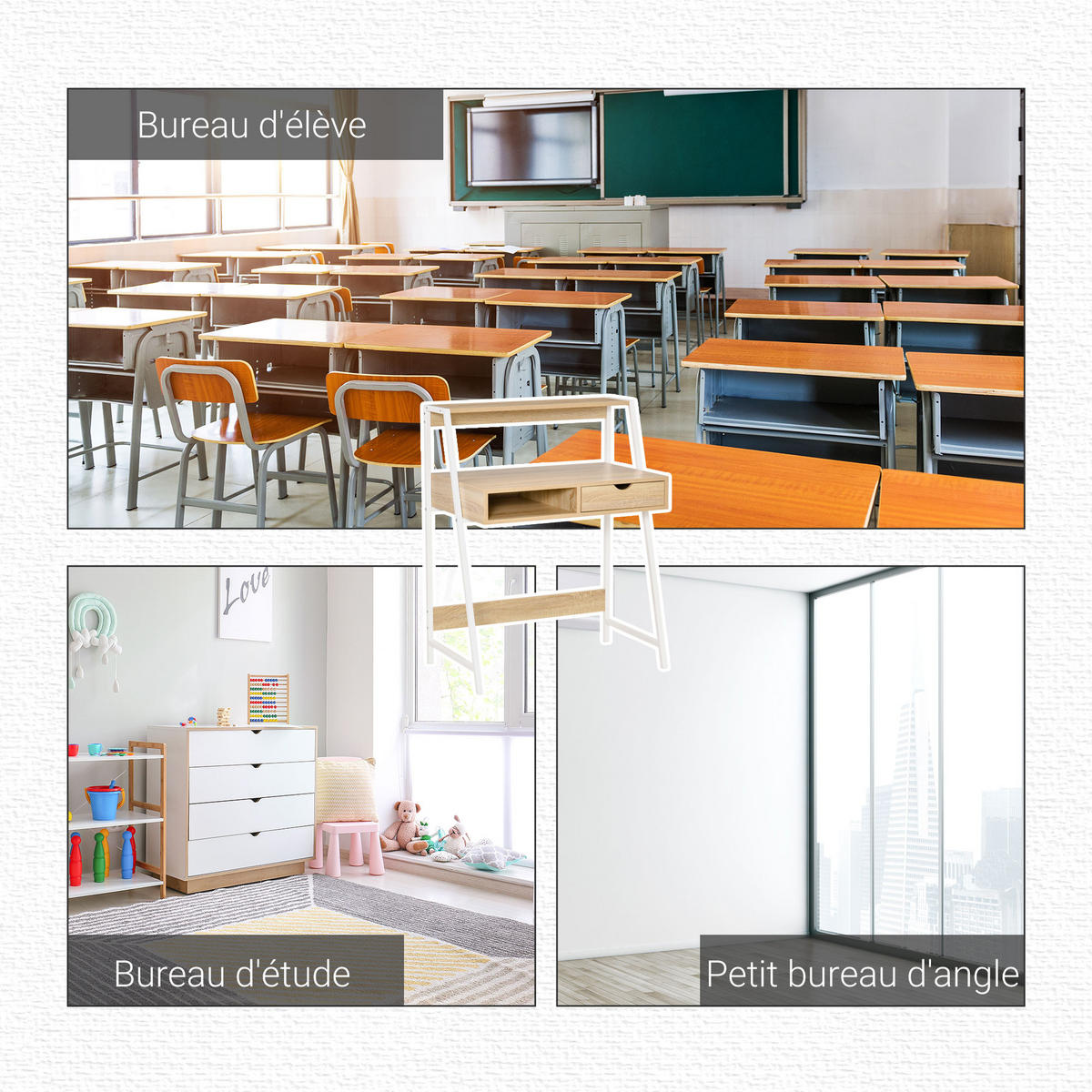 SEKRETÄR SCHREIBTISCH Weiß und Eichefarben mit Schublade und Ablage 80/50/100 cm - Naturfarben, Holzwerkstoff (50/80/100cm) - PANGIVO