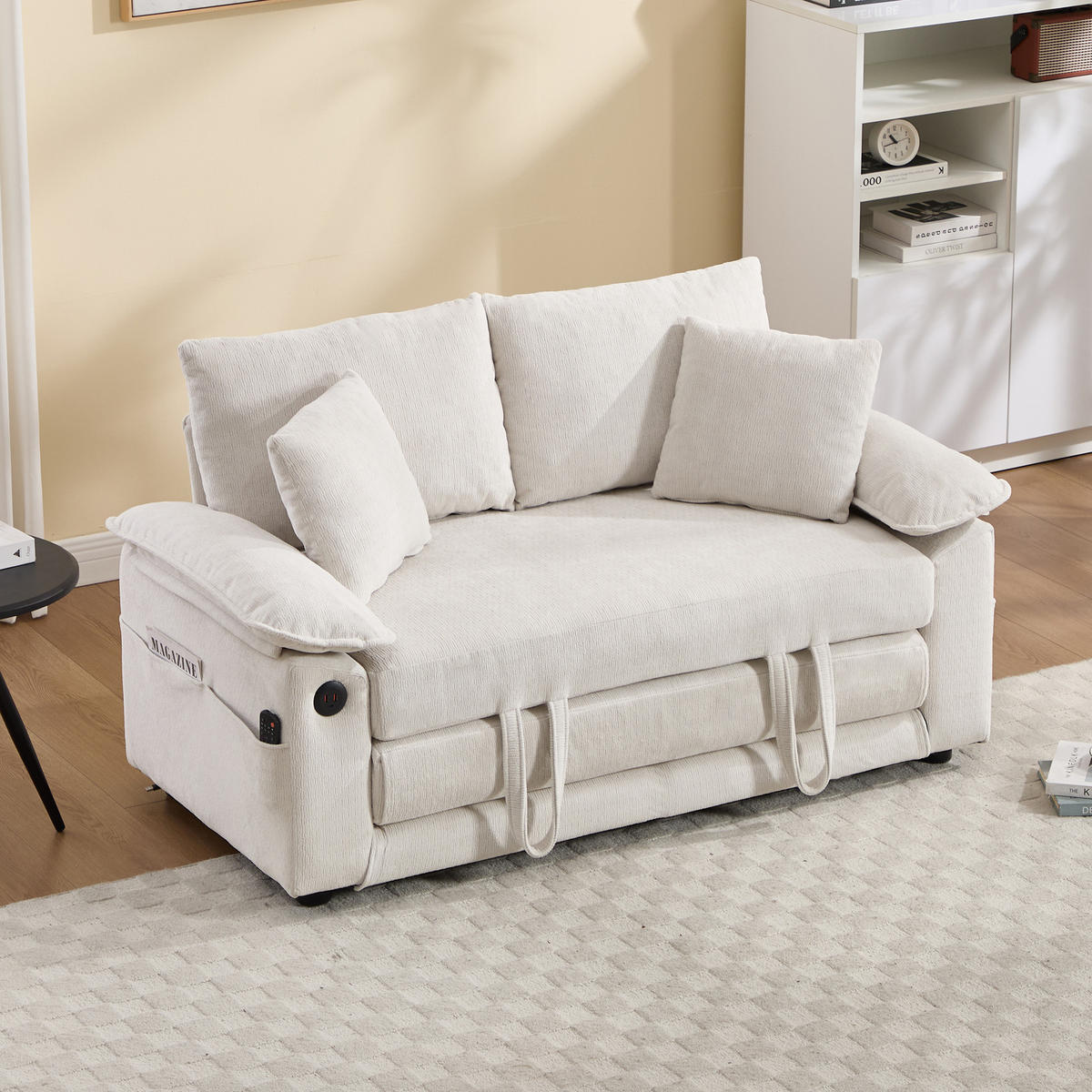 SCHLAFSOFA DE-34980 3-in-1 mit Ausziehbett Weiß - Weiß, Metall (66/80/135cm) - ComfortXL