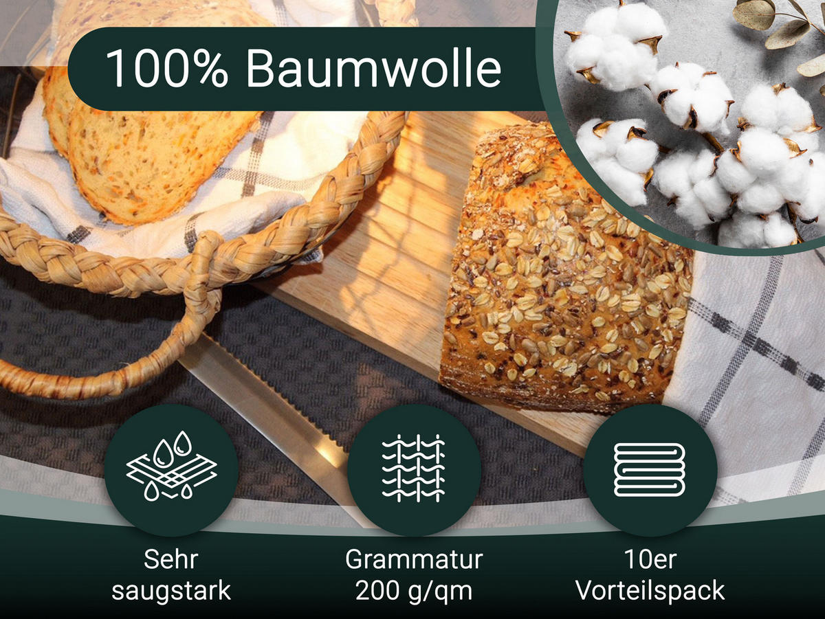 GESCHIRRTÜCHER, 10er-Set, 45x60 cm, 100% Baumwolle, Braun - Weiß, Textil (45/60cm) - Zollner