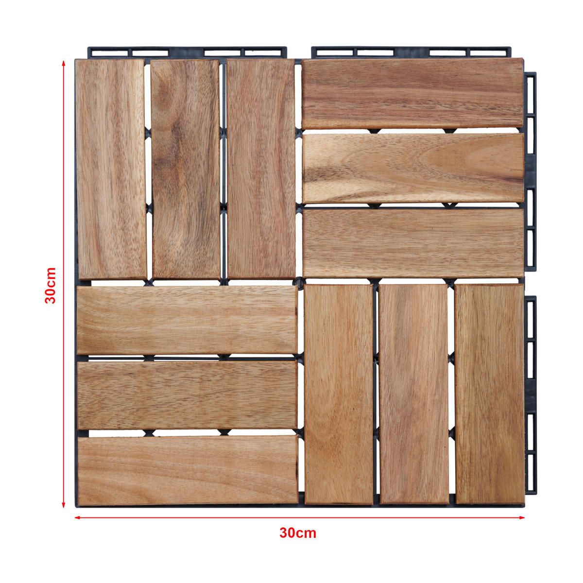 KLICKFLIESEN-SET 10 TLG. Alliste - Naturfarben, Holz (30/30/1.9cm) - casa.pro