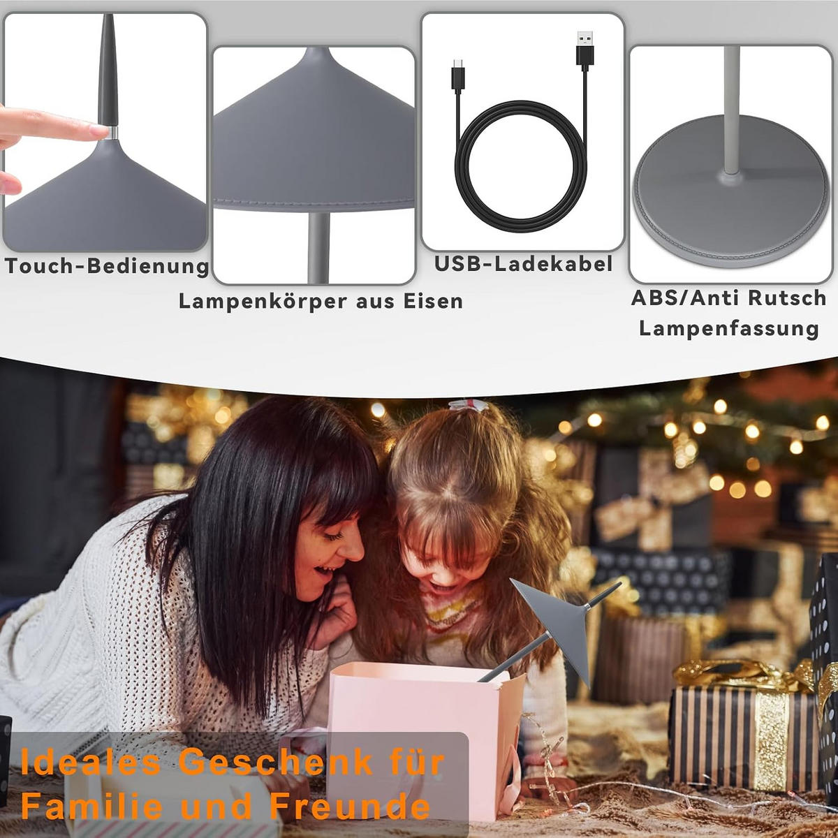 TISCHLEUCHTE Funkelich 15.4/11.5/37.6 cm（2er-set） - Dunkelgrau, Kunststoff/Metall (15.4/11.5/37.6cm) - ZMH