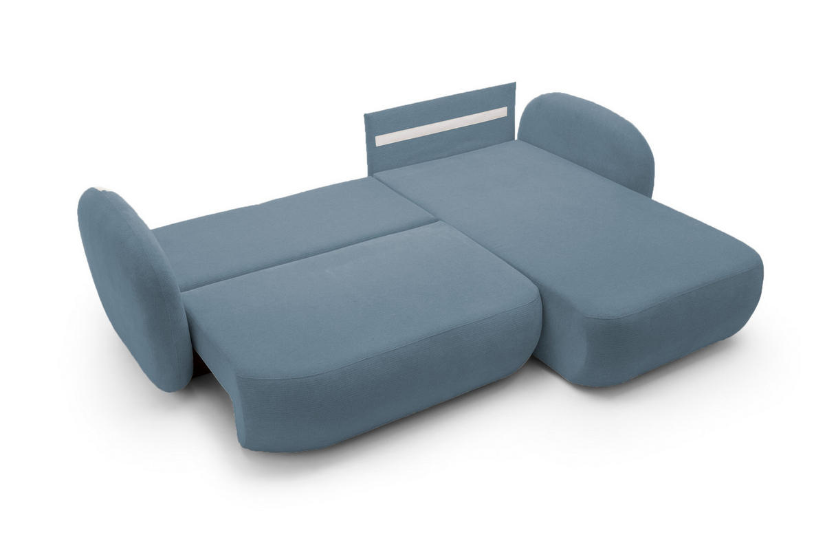 ECKSOFA OLIO L-Form Schlaffunktion mit Bettkasten, lose Rückenkissen, freistehend, RECHTS 248x174 cm Light blue - Hellblau, Holz/Textil (248/174cm) - DomoHome