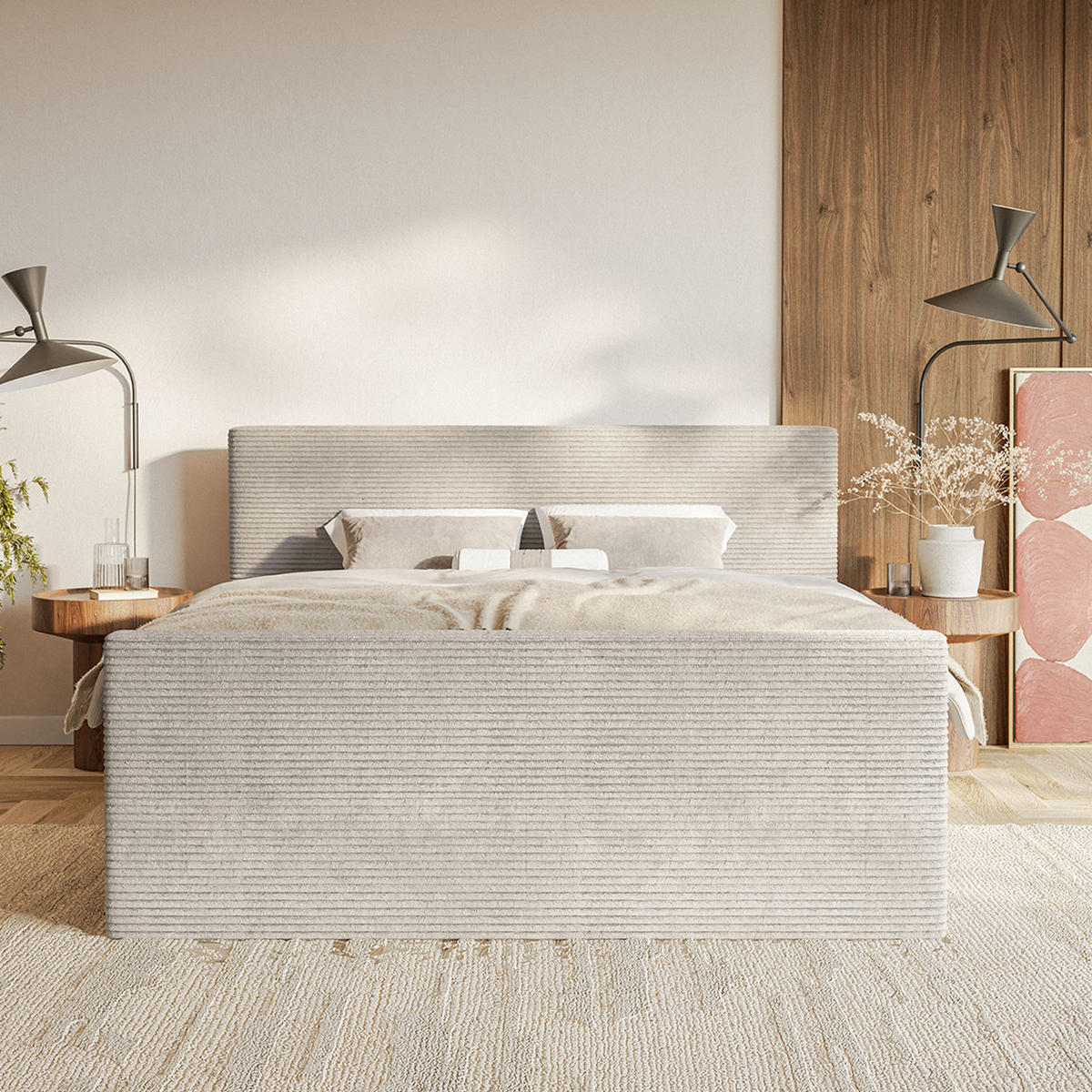 BOXSPRINGBETT Velipoja Cord 160x200 cm, Beige - Beige, Textil (160/200cm) - Fedve