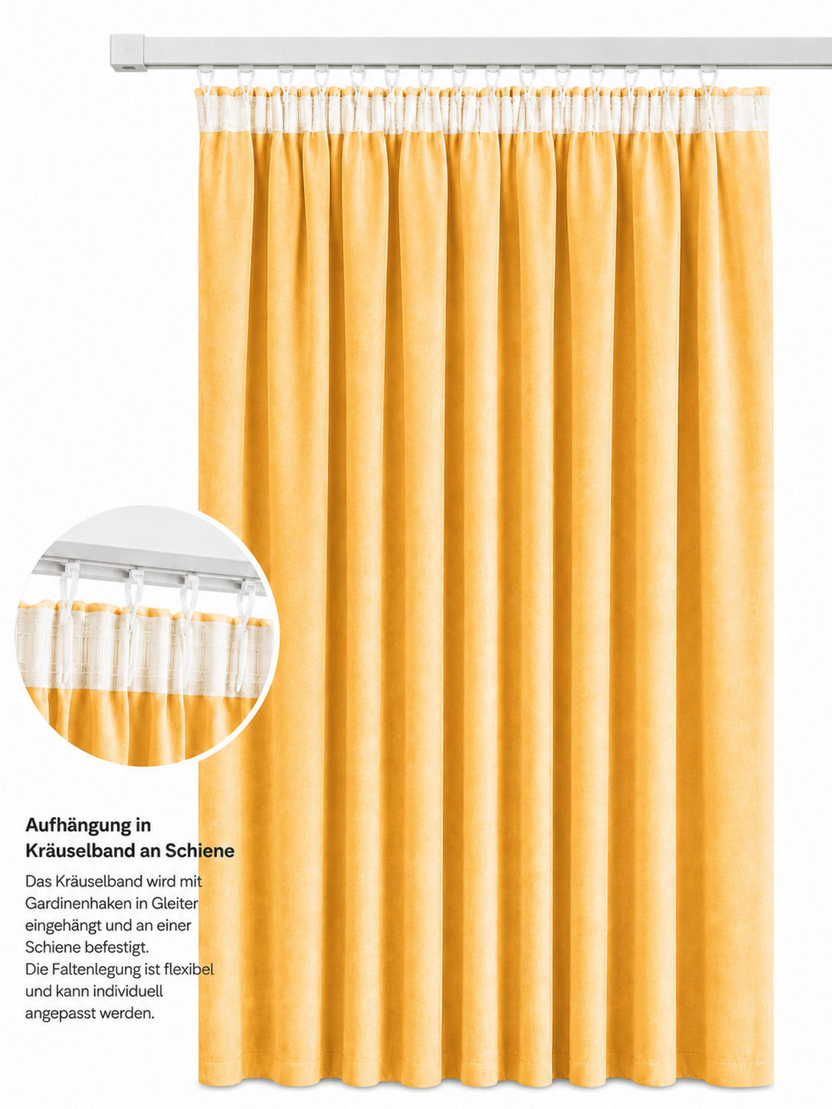 VORHANG Kräuselband Samt 140/145 cm gelb - Gelb, Textil (140/145cm) - TiborTex