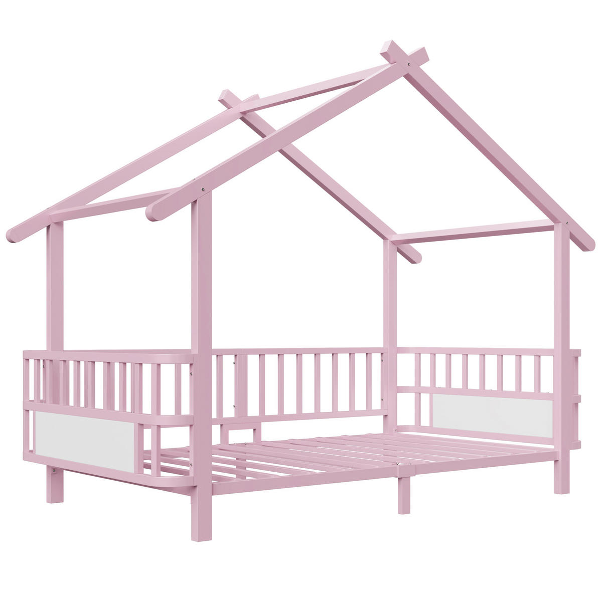 KINDERBETT Hausform 90/200 cm Rosa mit Dachdesign und Sicherheitsgitter ohne Matratze - Rosa, Metall (90/200cm) - MIVRAY