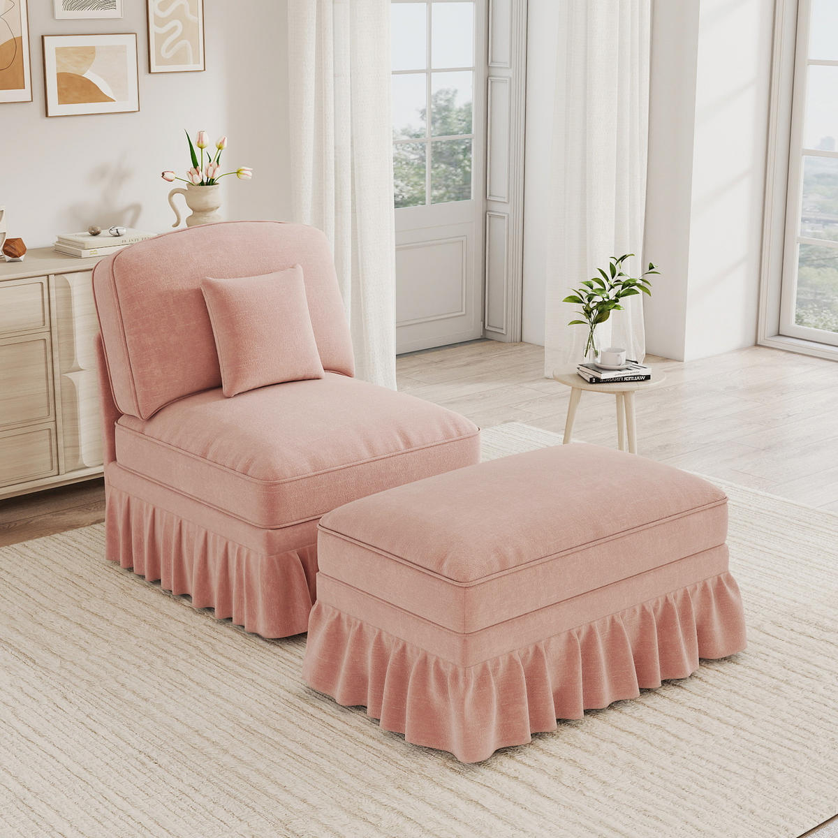 SESSEL DE-34420 mit Hocker Rosa - Pink, Holzwerkstoff (83.5/93/78cm) - ComfortXL