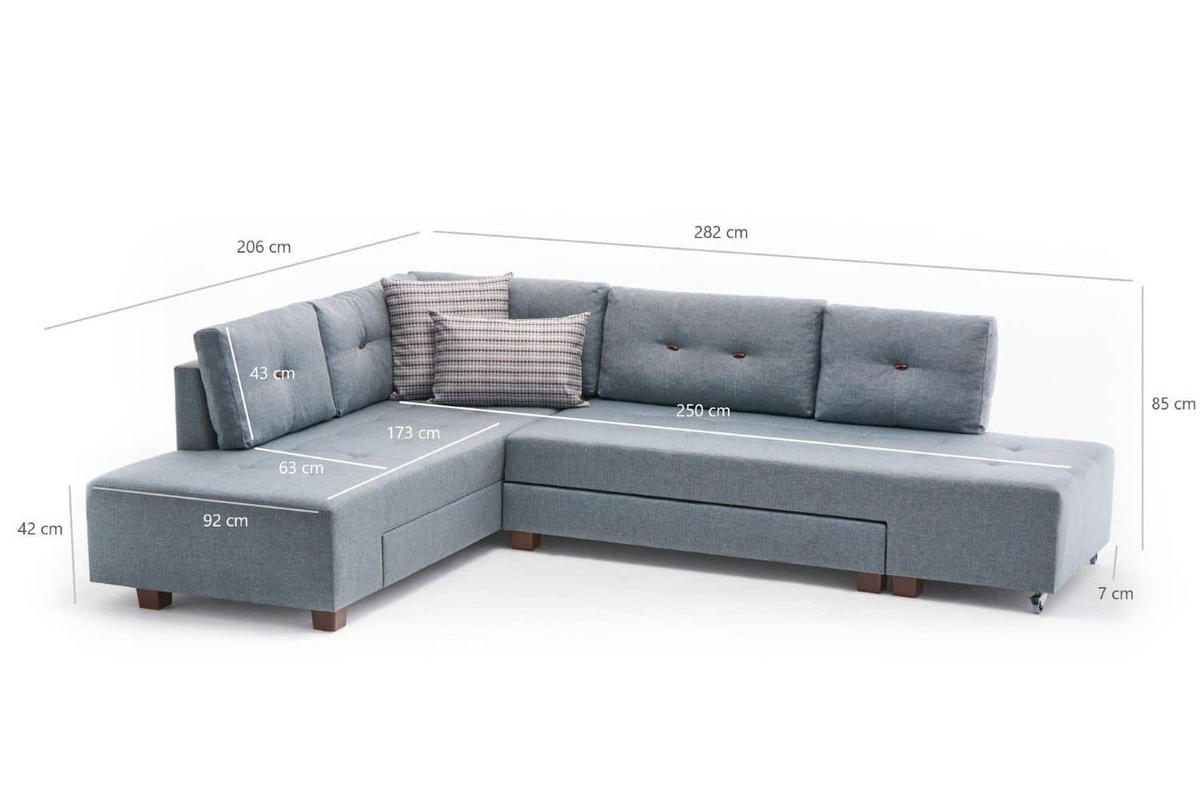 ECKSOFA mit rollbarer Schlaffunktion - Blau/Walnussfarben, Holzwerkstoff/Kunststoff (280/206cm) - myHomelando