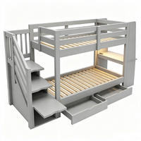 ETAGENBETT 90/200 cm mit Schreibtisch und LED, DE-41592, in Grau - Grau, Holzwerkstoff (90/200cm) - ComfortXL