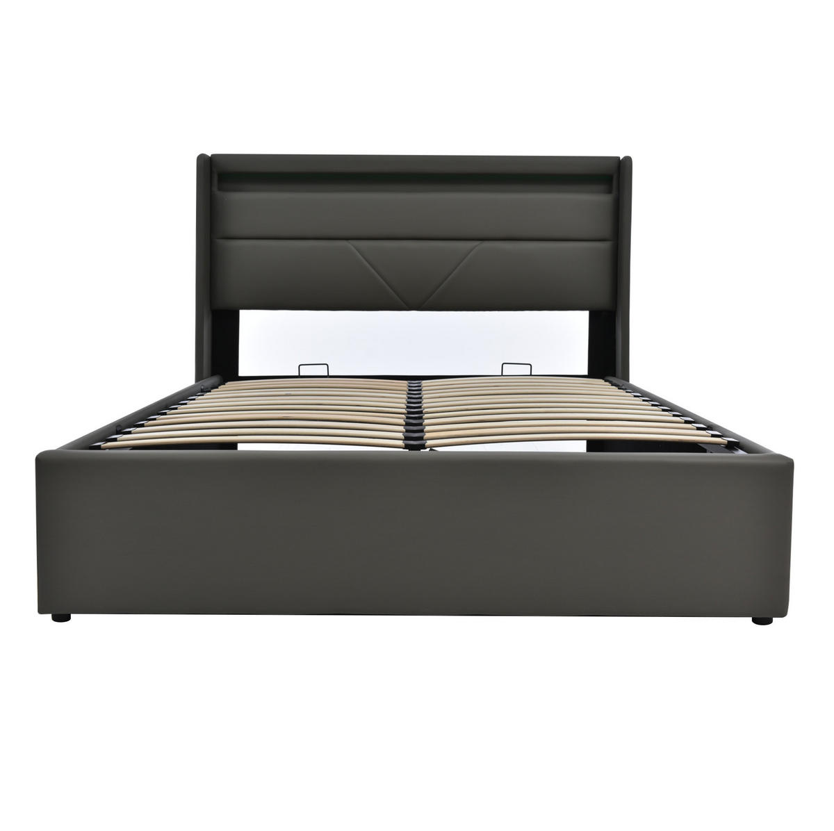 POLSTERBETT 140/200 cm Grau mit LED-Beleuchtung und Stauraum - Grau, Kunststoff (140/200cm) - OKWISH