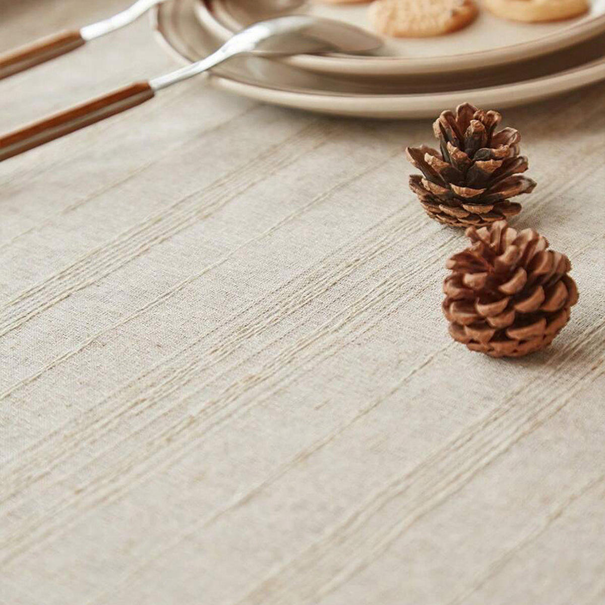 TISCHDECKE mit linearem Quastenmuster – 120 x 180 – Beige - Beige, Textil (120/180cm)