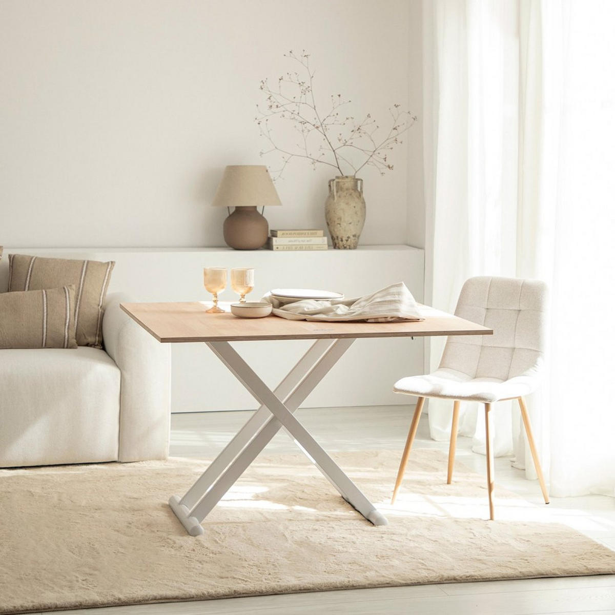 COUCHTISCH AUSZIEHBARER UND ERHÖHTER Tapi Weiß 110 cm x 46-75 cm - Weiß, Holz (57/110/46cm) - Klast Home
