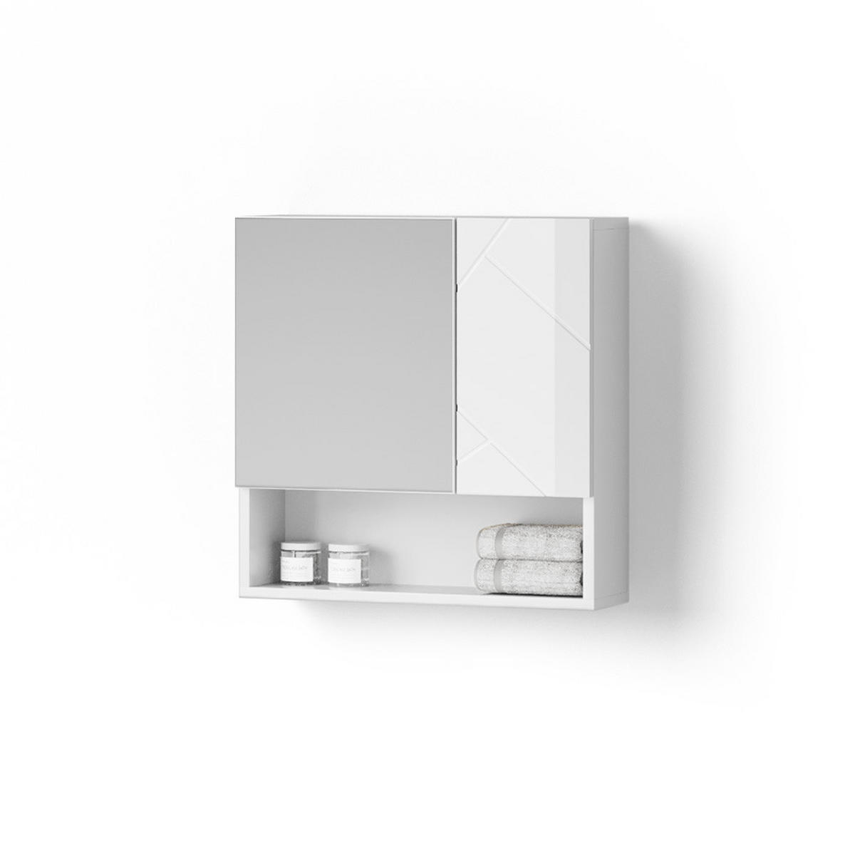 BADSPIEGELSCHRANK Ronco Weiß Hochglanz 54 x 55 cm - Weiß Hochglanz/Weiß, Holzwerkstoff (54/55/16.9cm) - Livinity®