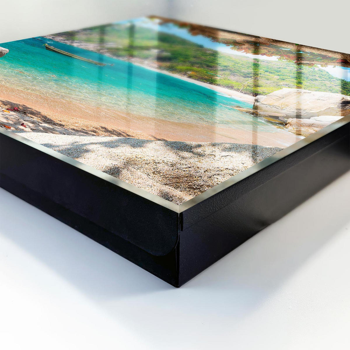 SCHLÜSSELBOX Schwarz 30x30 cm- Türöffnung nach rechts - Ein paradiesischer Ausblick - Türkis, Metall (30/30/5cm) - TULUP