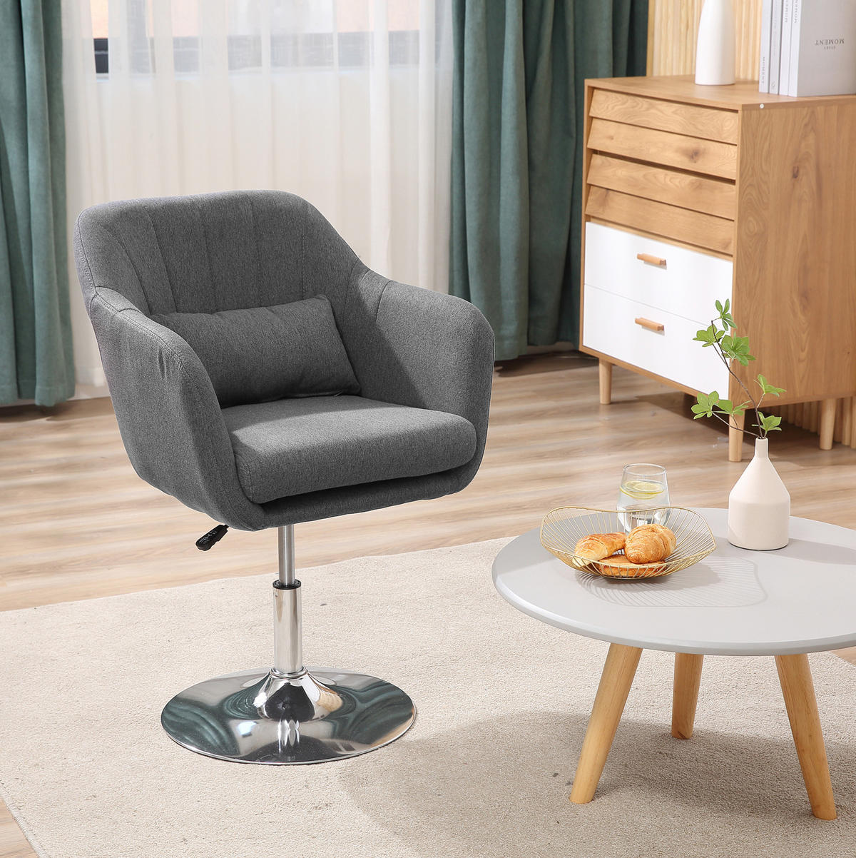 DREHSTUHL 60/60/79-91 cm dunkelgrau aus Polyester drehbar - Dunkelgrau, Kunststoff (60/91/60cm) - OKWISH