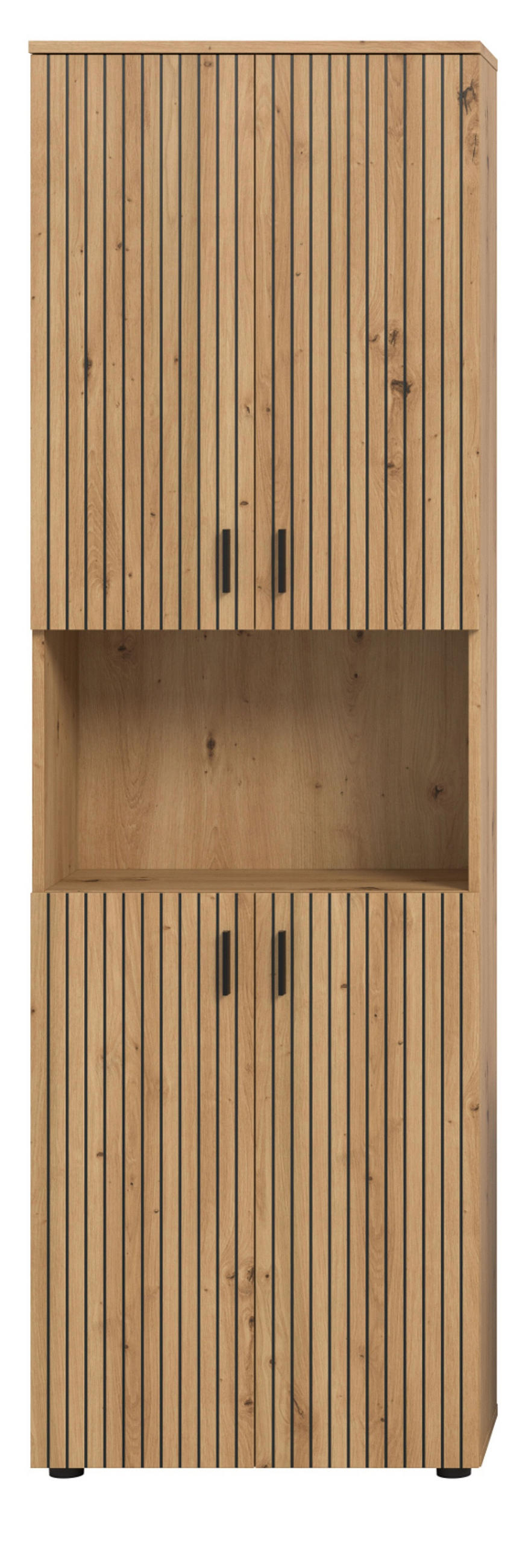 HOCHSCHRANK Eiche Artisan 60 x 192 cm, Badezimmer Schrank mit 8 Fächern - Schwarz/Eiche Artisan, Holzwerkstoff/Kunststoff (60/192/30cm) - Inn.Furn