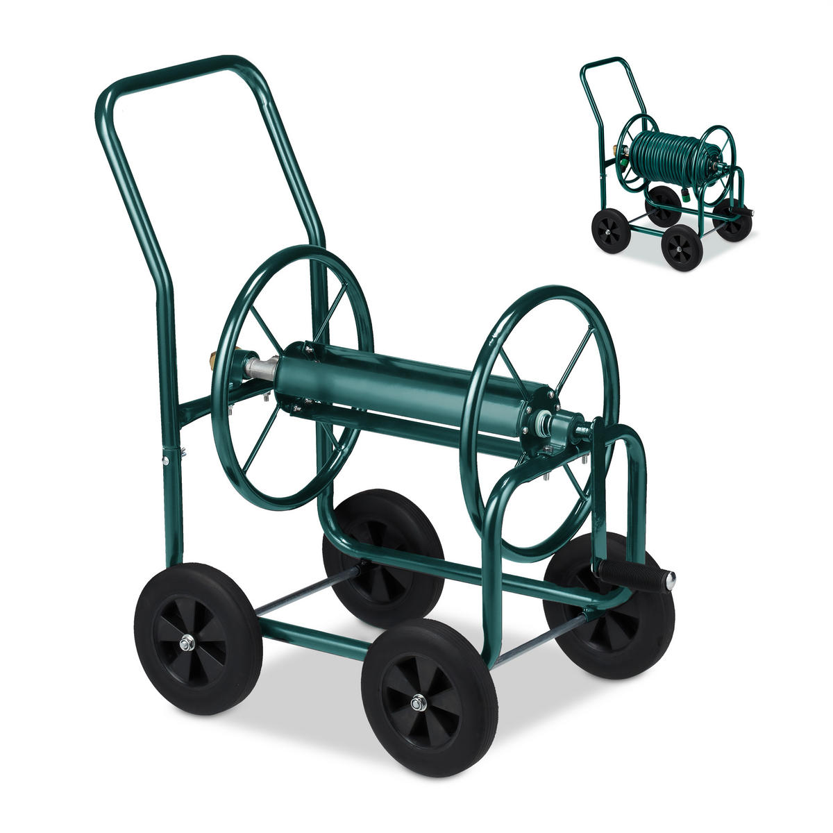 SCHLAUCHWAGEN - Dunkelgrün, Kunststoff/Metall (48/82/80cm) - Relaxdays
